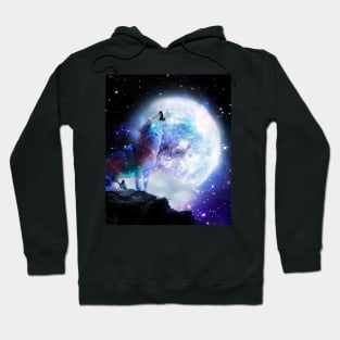 Cosmic Space Wolf Wolves Howling At Moon Hoodie